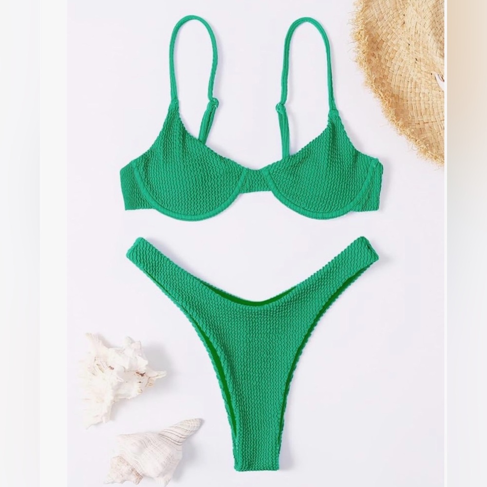 Amazon Green Crinkle Bikini Set | Underwire | High Cut | Size S
